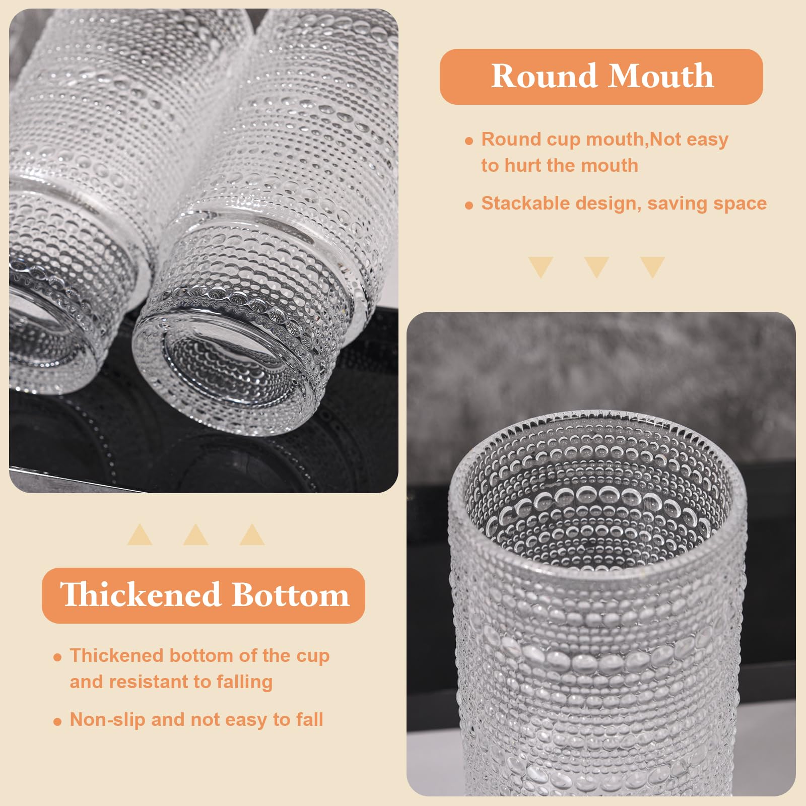 AFINSEA 16OZ Glass Tumbler with Straw and Lid,Glass Cups with Lids and Straws,Ribbed Iced Coffee Cups Vintage Embossed Glassware for Juice Whiskey Cocktail Beer(2Pack)