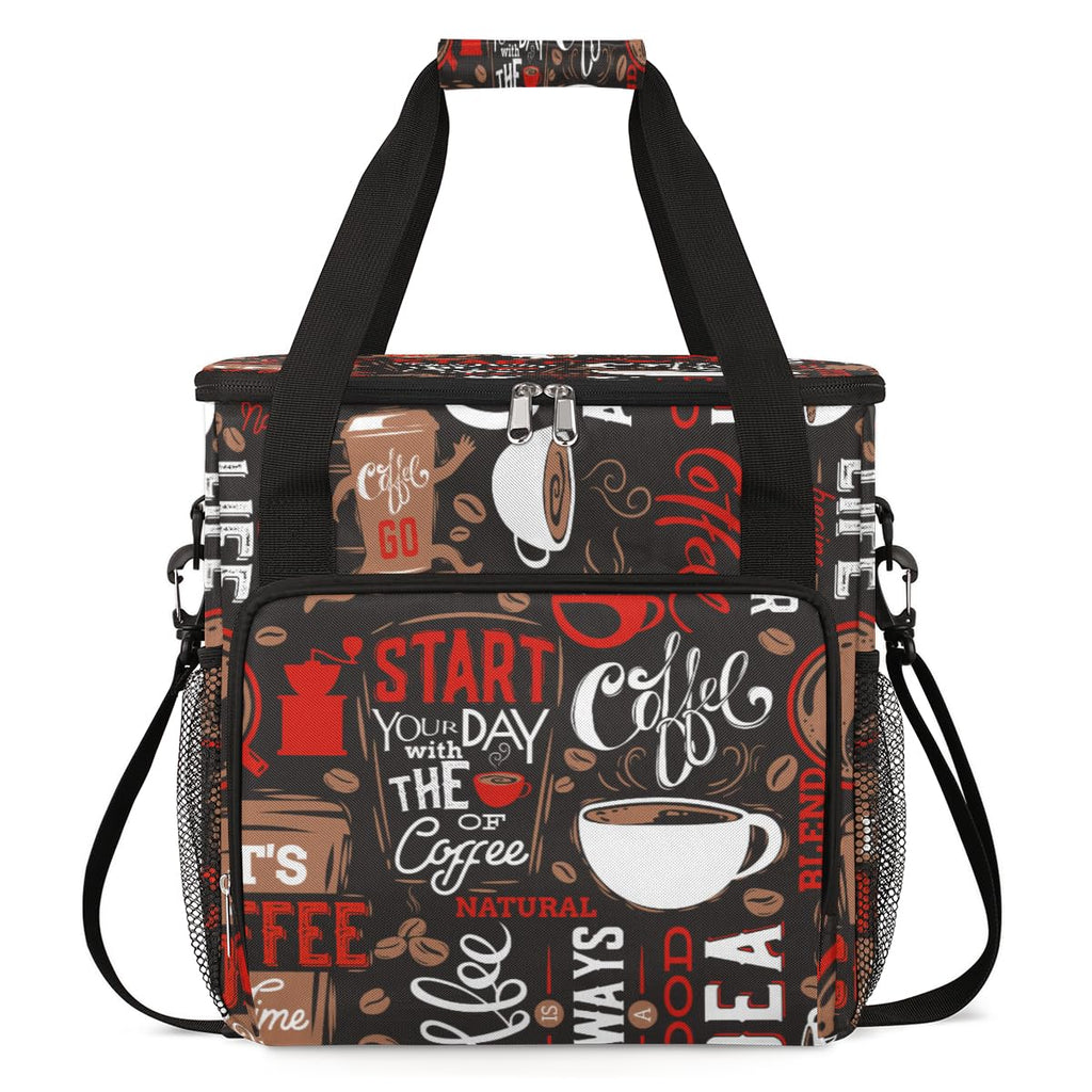 Keurig K-Mini Plus Portable Single Serve Coffee Brewer Case with Pockets for K-cup Pods - Brown and Red Travel Carrying Storage Tote Bag