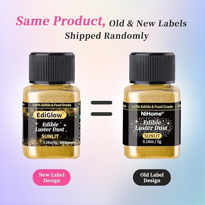 NiHome Edible Food-Grade Glimmer Powder Glitter Luster Dust Metallic Food Decorating Sprinkle Glimmery Dust for Drink Wine Beverage Cake Candy Dessert Bakery Restaurant Vegan (0.18oz/5g, Iridescent)