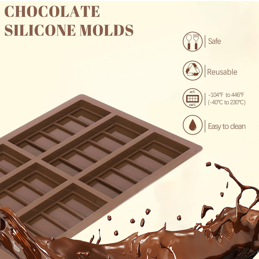 Zivcaer 2 Pack Chocolate Bar Mold Deep for Stuffed Bar, Non-Stick Thick Chocolate Molds, Silicone Chocolate Candy Molds for Knafeh Pistachio Chocolate Bar, Candy, DIY Handmade Gifts (5 Snap+10 Snap)
