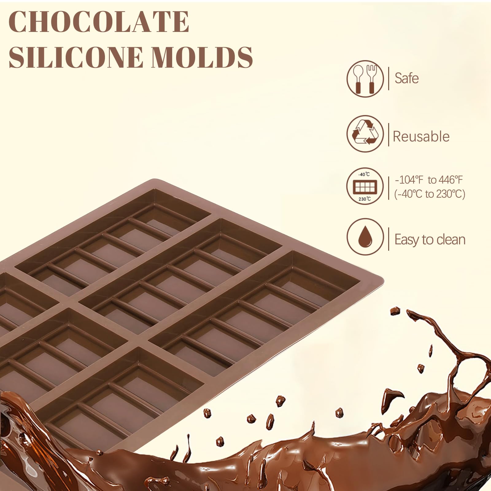 Zivcaer 2 Pack Chocolate Bar Mold Deep for Stuffed Bar, Non-Stick Thick Chocolate Molds, Silicone Chocolate Candy Molds for Knafeh Pistachio Chocolate Bar, Candy, DIY Handmade Gifts (5 Snap+10 Snap)