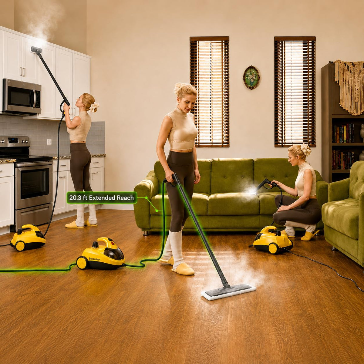 STEAMBOT® Heavy Duty Steam Cleaner for Home, 2L Tank Extended 20.3 ft Reach