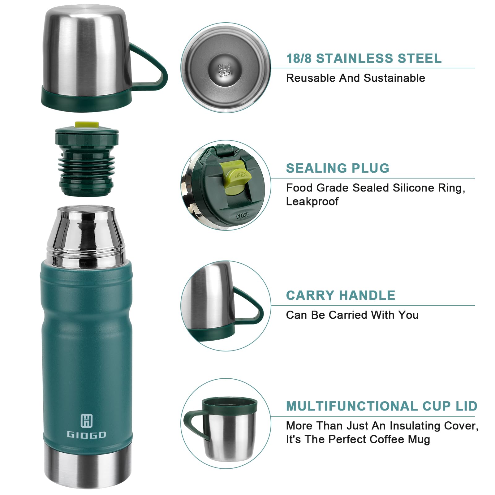 Vacuum Insulated Water Bottle Thermo Water Flask with Cup 680ml/23oz Stainless Steel Thermal Water Bottles Thermo for Hot and Cold Drinks Coffee Water(Blue,Single)