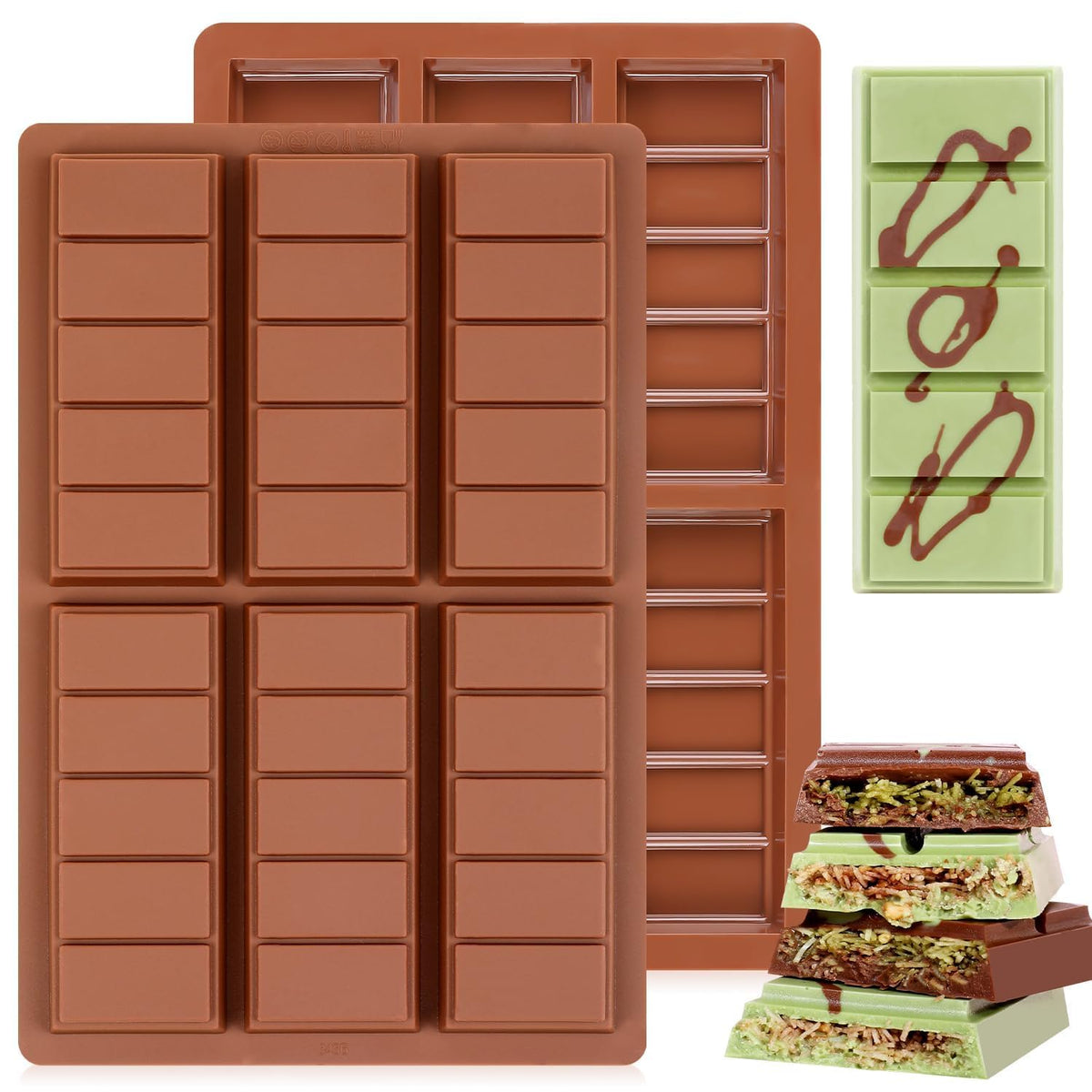 Fimary Chocolate Bar Mold, Non-Stick Dubai Chocolate Molds, Food Grade Silicone Deep Chocolate Bar Mold for Pistachio, Candy- Set of 3