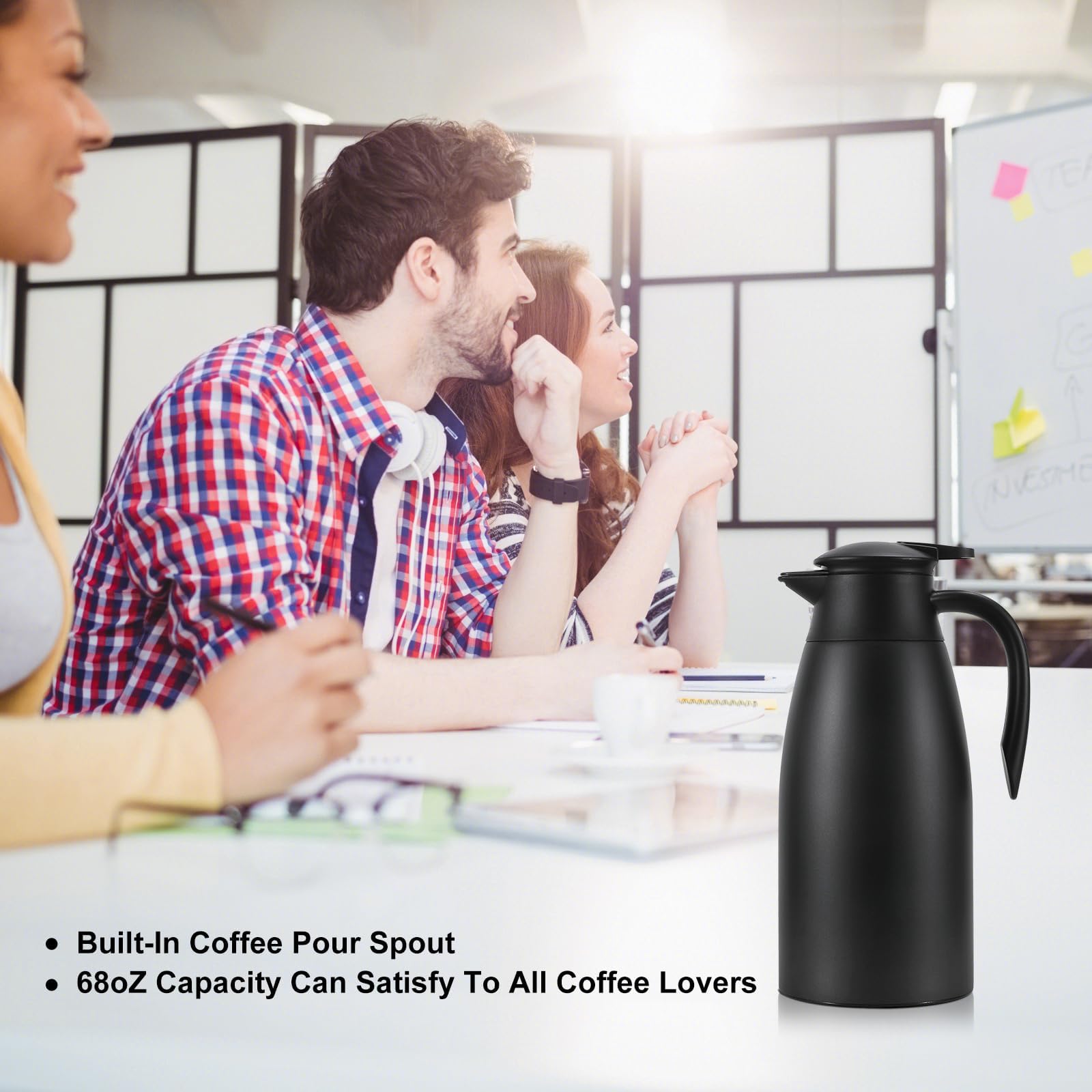70 oz Thermal Coffee Carafe, Updated 2 PCS Insulated Stainless Steel Coffee Carafes for Keeping Hot Coffee & Water Hot Beverage-12Hours, Double Walled Vacuum Coffee Carafe(Gold+Gold)