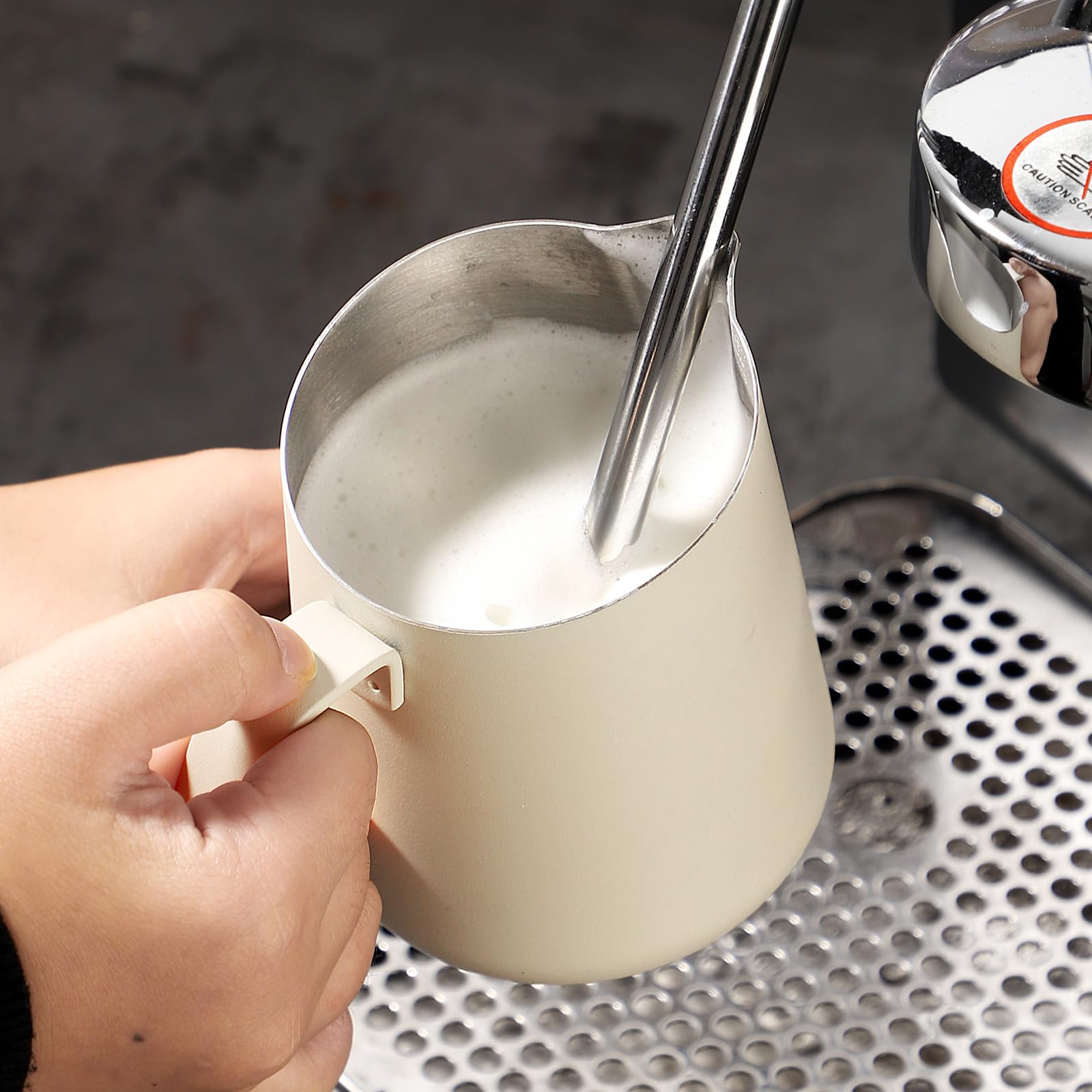 Milk Frothing Pitcher 500ML - Espresso Steaming Pitcher with Large Handle and V-Spout,Stainless Steel Milk Frothing Cup for Cappuccino, Latte Art,Coffee Machine Accessories