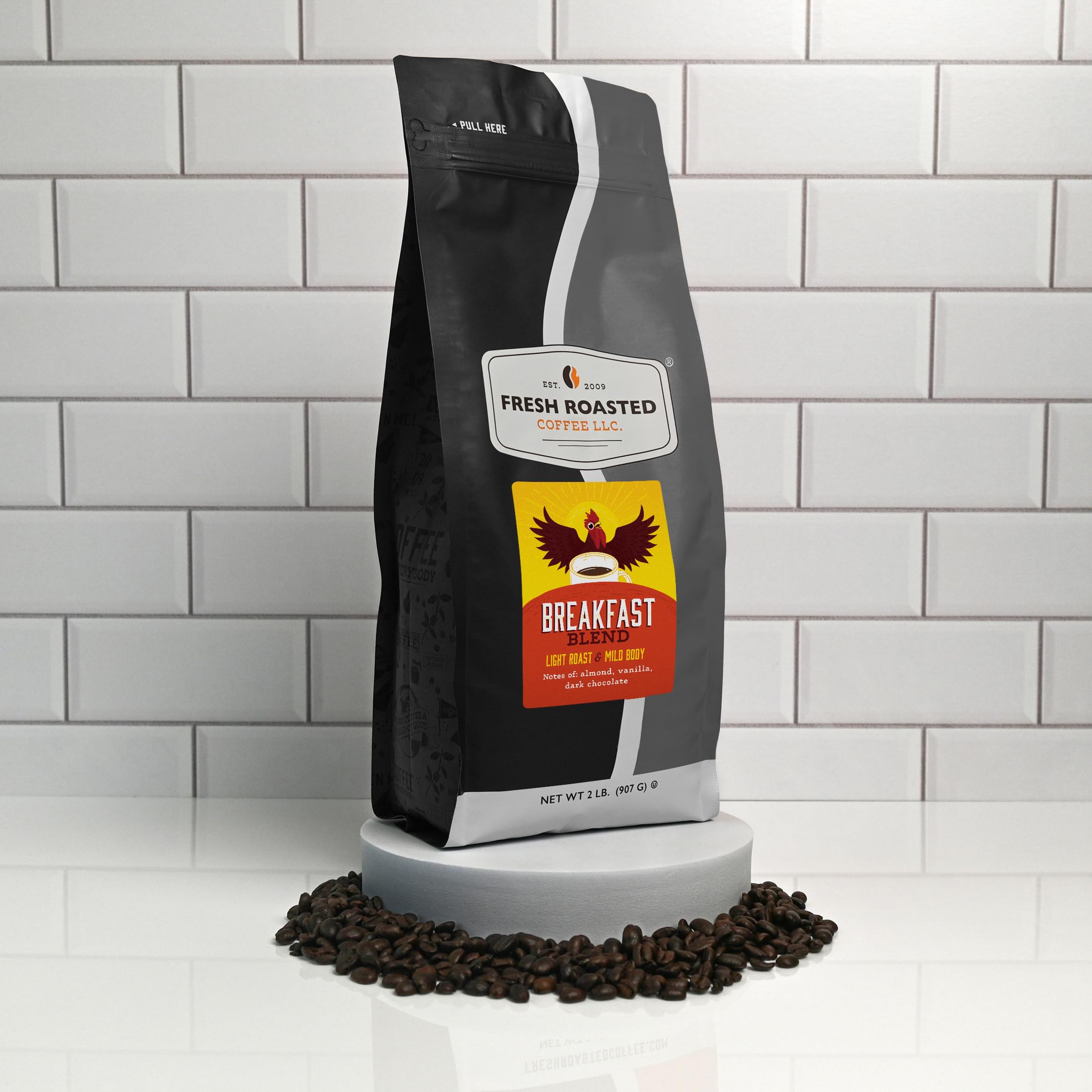 Fresh Roasted Coffee, Breakfast Blend Whole Bean Coffee, Light Roast, Kosher, 2 lb (32 oz)