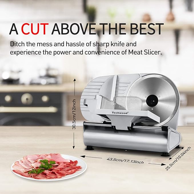 Meat Slicer 200W Techwood Electric Food Slicer 9-inch Double Blade Silver