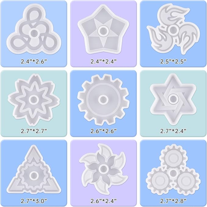 NiArt Fidget Finger Spinner DIY Epoxy Resin Casting Silicone Mold Kit 9 Molds with 10 Bearings Set,Stress Reliever Hand Fidget Toy Gifts for Kids and Adults Art Crafts Home Decorations Jewelry (Set D)