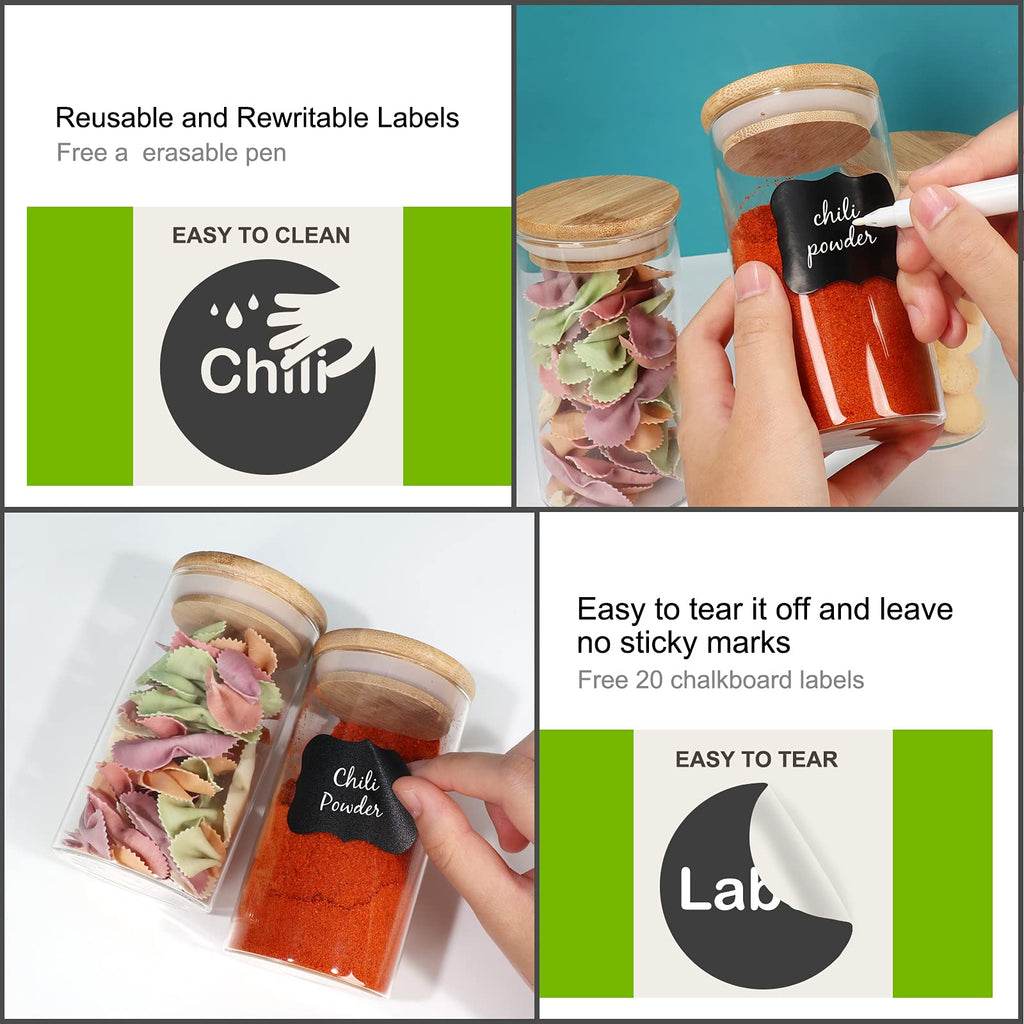 DHSBTLS 15 Pack 10 oz Glass Jars With Bamboo Lids for Kitchen, Pantry