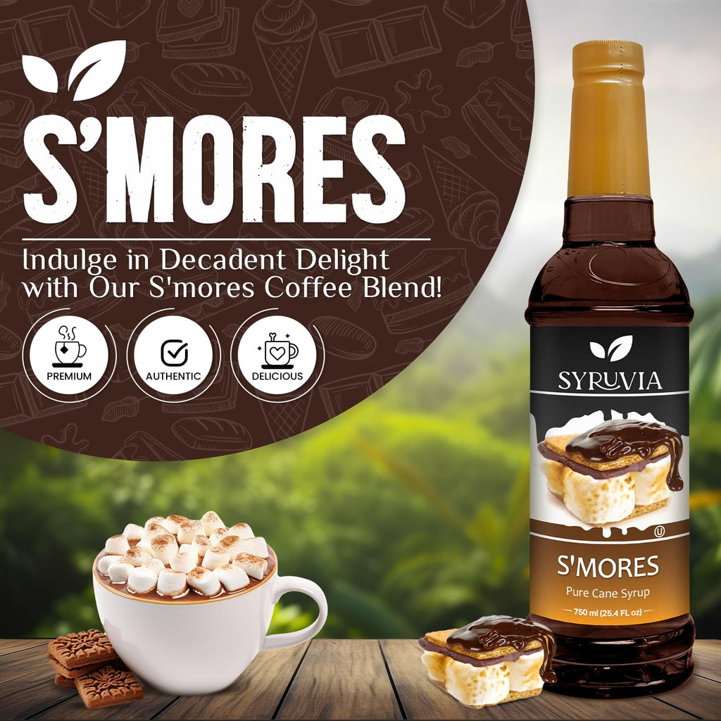 Syruvia Coffee Syrup, S'mores Flavored Syrup for Drinks, Lattes, and Desserts – 25.4 fl oz