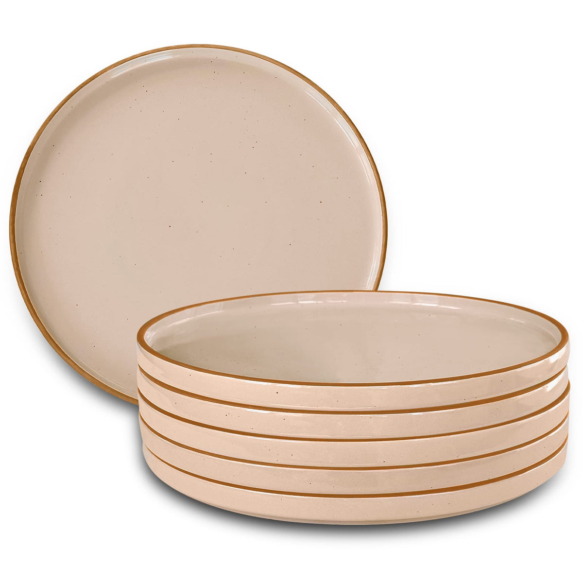 MORA Ceramic Flat Dinner Plates Set of 6, 10.5 in High Edge Dish Set - Microwave, Oven, and Dishwasher Safe, Scratch Resistant, Modern Dinnerware- Kitchen Porcelain Serving Dishes - Earl Grey