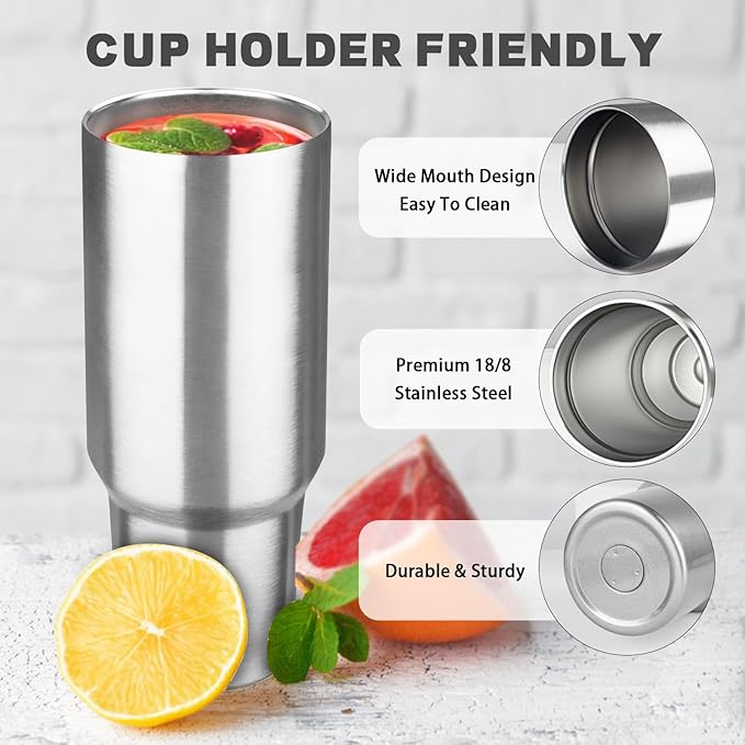 40 oz Tumbler with Lids and Straws, Stainless Steel Insulated Coffee Tumbler, Double Wall Vacuum Insulated Travel Mug Cup, Leakproof Thermal Coffee Cup for Hot and Cold Drinks (Silver)
