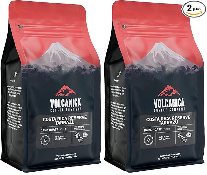 Costa Rican Coffee, Reserve Tarrazu, Dark Roast, Ground, Fair Trade, Kosher, 16-ounce (Pack of 2)