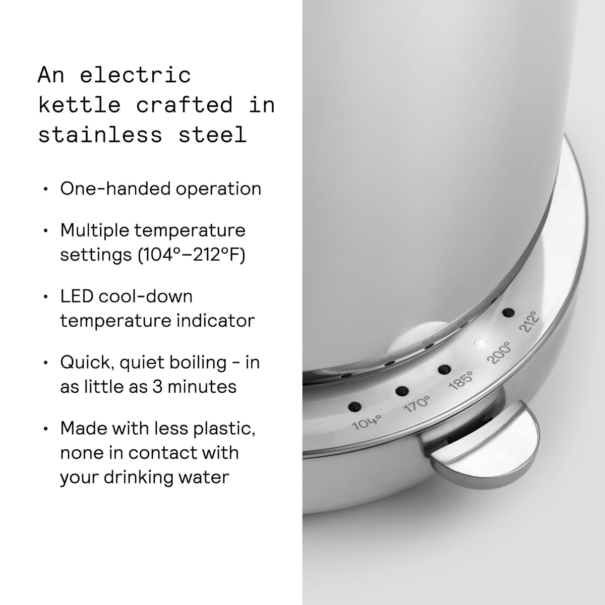 Aarke Kettle - Electric Stainless Steel Tea Kettle 1.2L (40oz), Steel