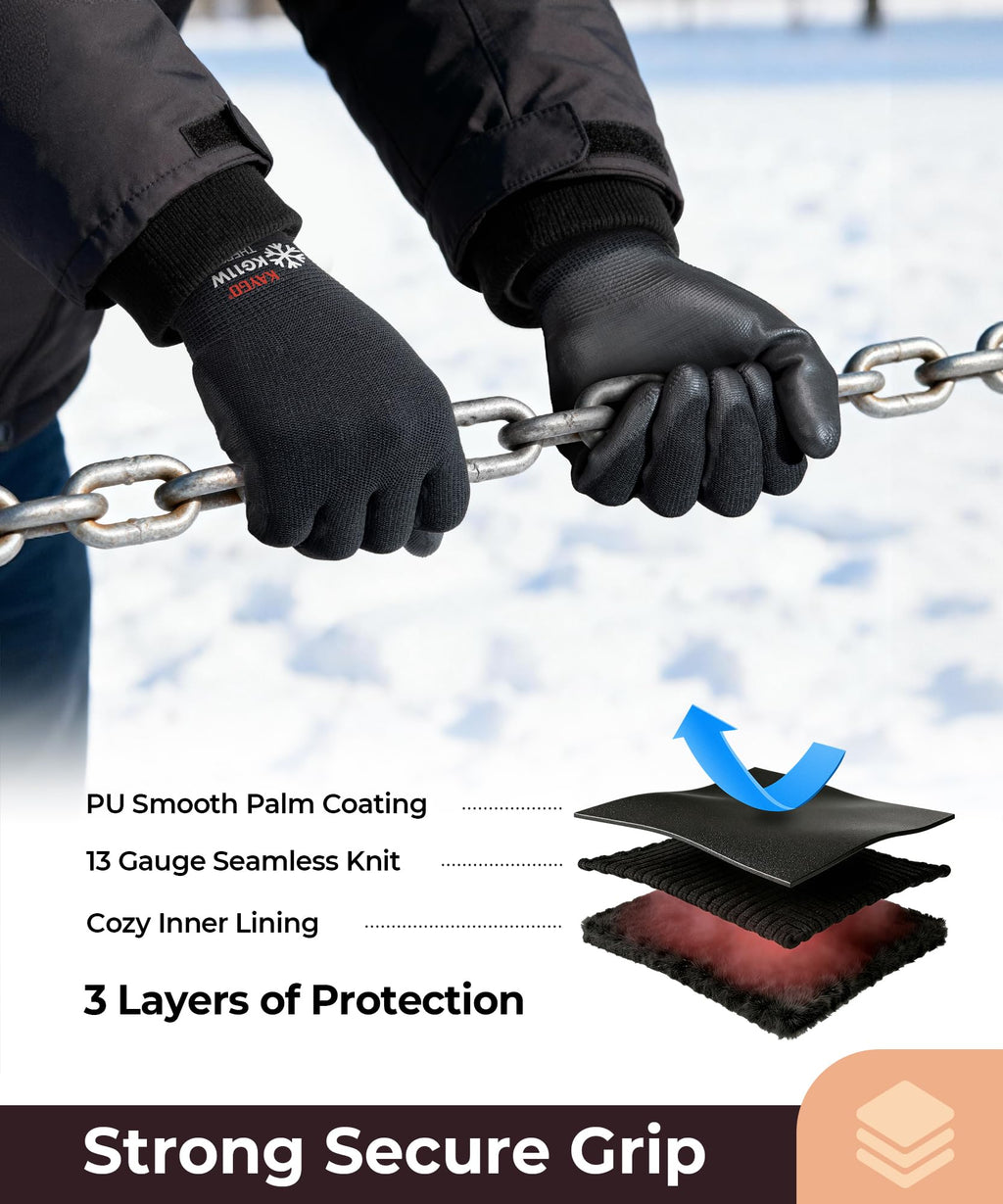 KAYGO Winter Work Gloves Thermal Insulated, PU Coated,12 Pairs, KG11W