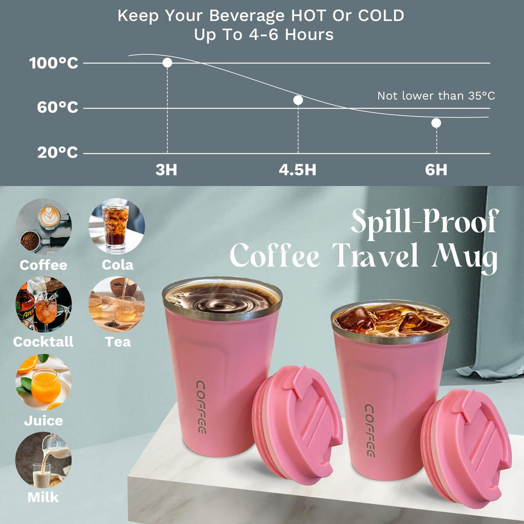 Insulated Travel Coffee Mug, Stainless Steel Coffee Cup with Leakproof Lid