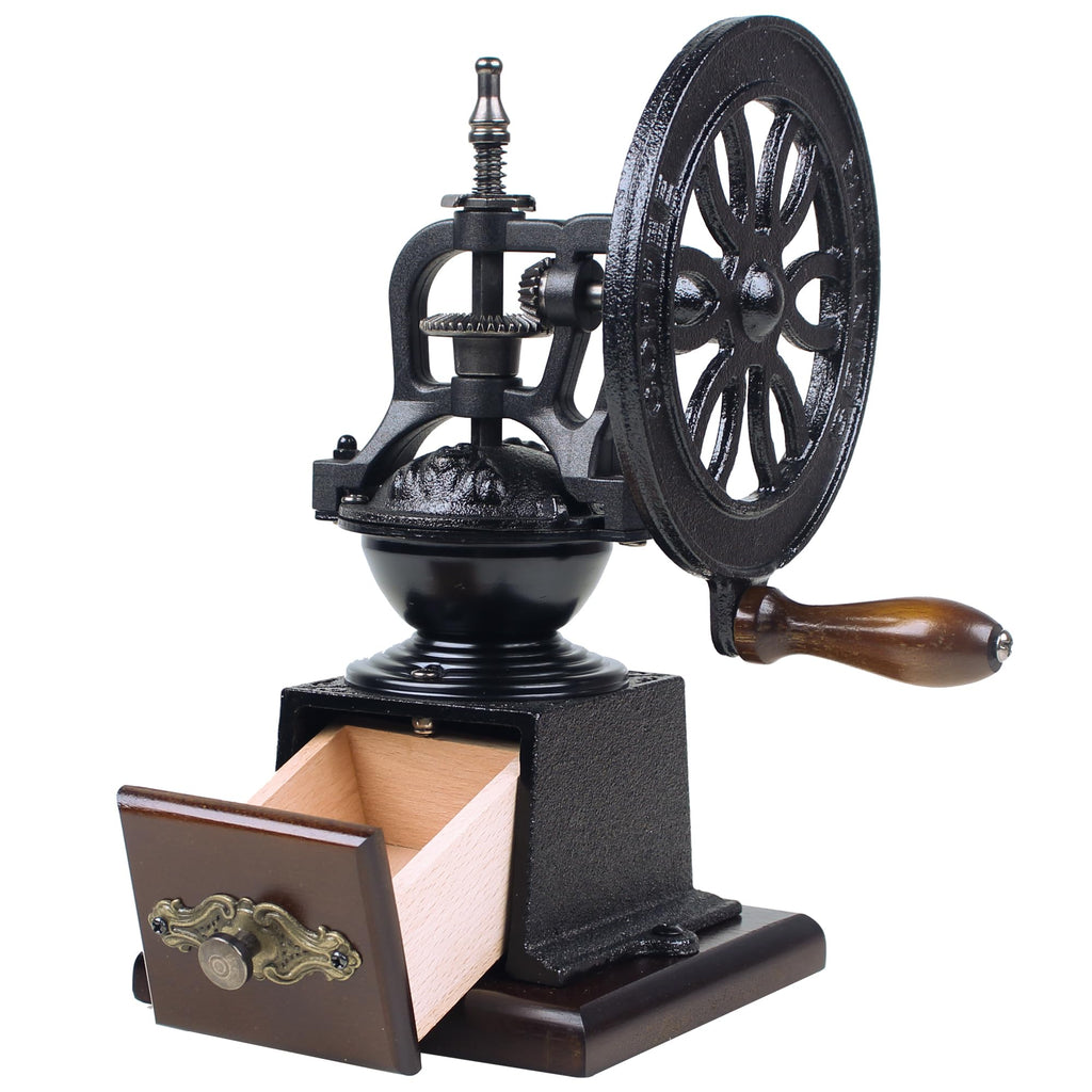 XINQUILIFY Antique Cast Iron Coffee Grinder Hand Crank Flywheel