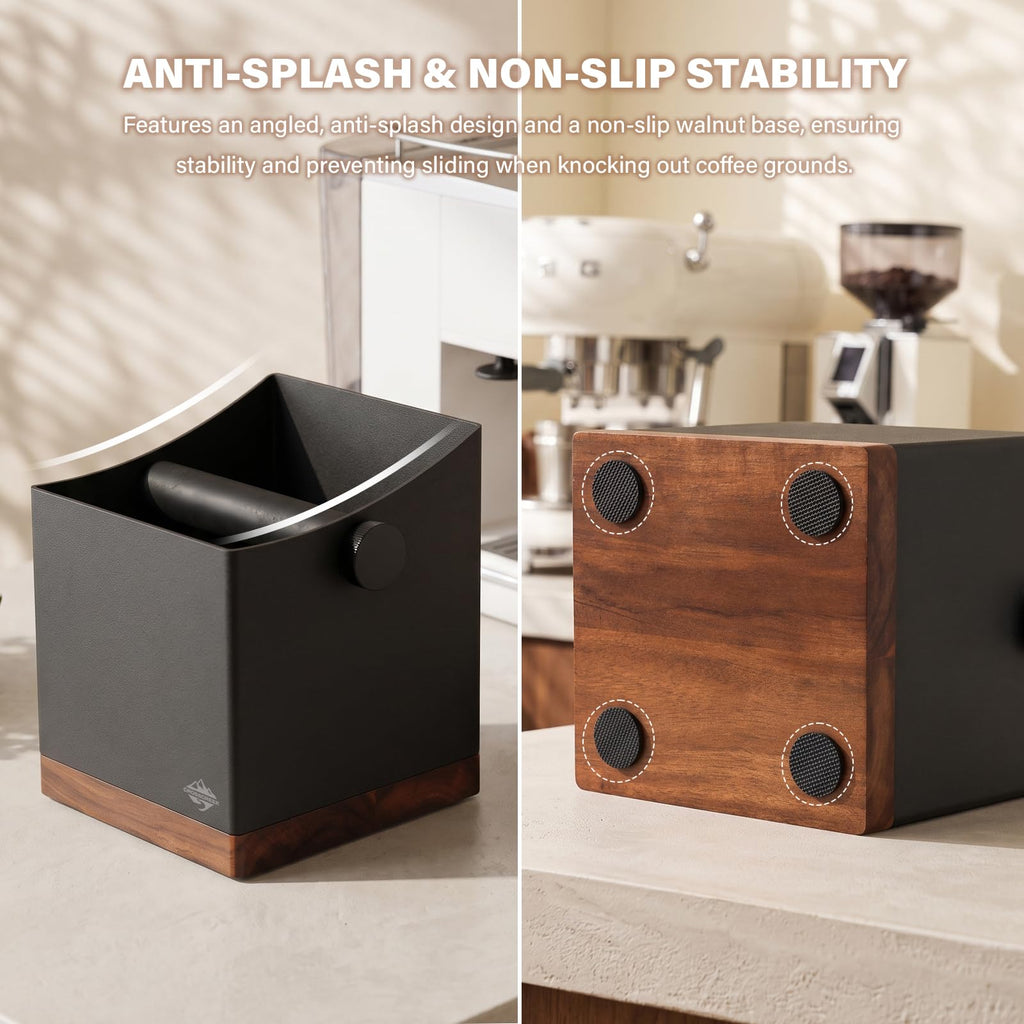 CrossCreek 2.5L Large Espresso Knock Box - Metal & Walnut Wood Coffee Grounds Container for Home Bar, Shock-Absorbent Removable Silicone Knock Bar, Non-Slip Base Coffee Puck Bin for Espresso Station