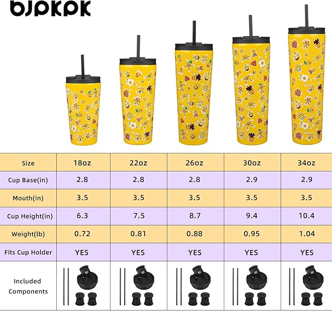 BJPKPK 26oz Insulated Tumbler With lid And Straw Stainless Steel Tumblers Travel Coffee Mug Reusable Thermal Cup,Hawaii Fruits Yellow
