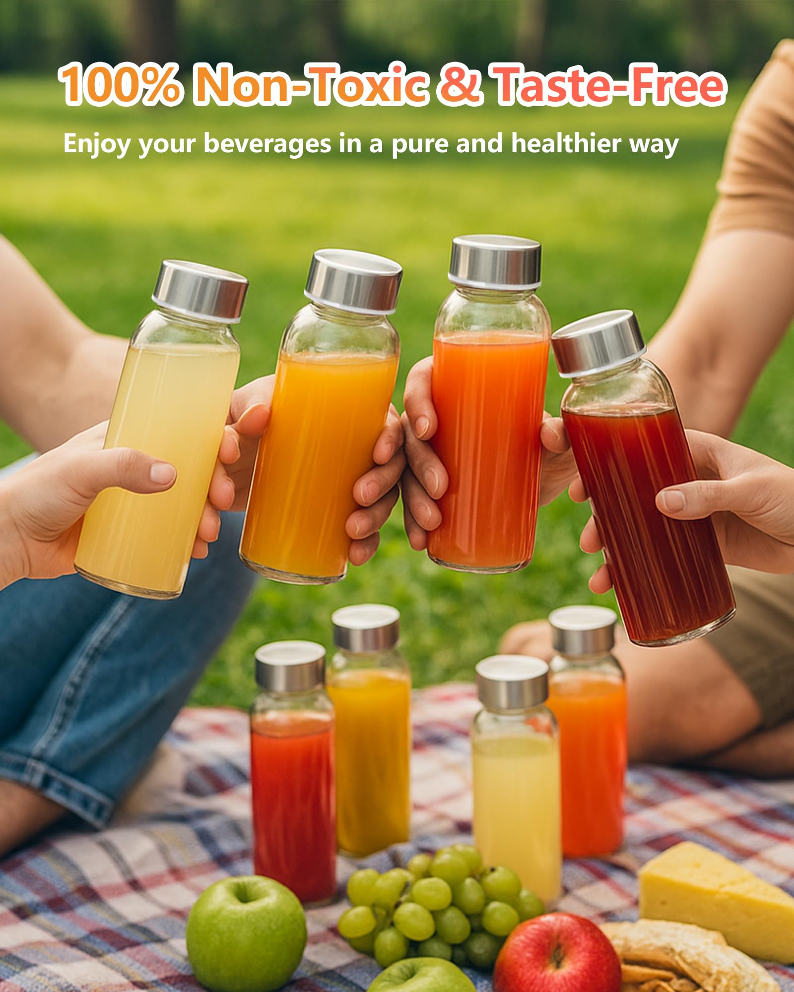 Zukro 10.5 oz Glass Juice Bottles with Stainless Steel Lids, Leak Proof