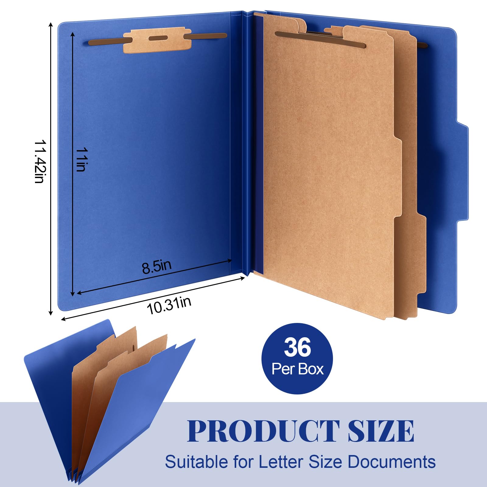 Skyygemm 36 Pcs Classification Folders Letter Size, 2 Divider Pressboard File Folders with 3. 5 Inch Expansion, 2 Prongs Fastener, Heavy Duty Office File Organizers for Teachers, Medical (Dark Blue)