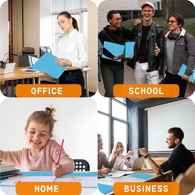 Zzrywuty File Folders with Pockets Letter Size, 50-Pack Paper Folders with Card Slot, Two Pocket Folders for School Students, Businessmen, Home and Office Workers（Light Blue）