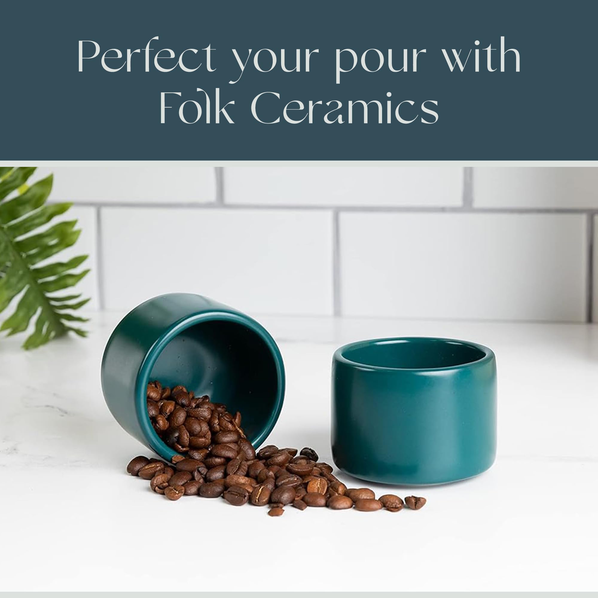 Folk Ceramics Leonard Ceramic Espresso Cups, Blue Emerald, 3oz, Set of 2