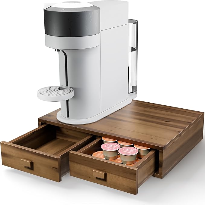 TINAMO Acacia Wood Coffee Pod Storage Drawer for K-cup Holder