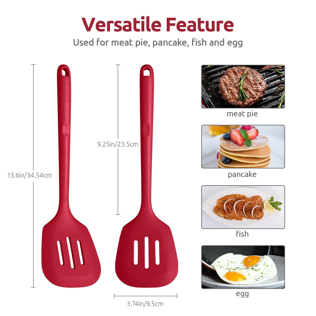 U-Taste Silicone Turner Slotted Spatula, 13.6" Long/3.7" Wide, Red