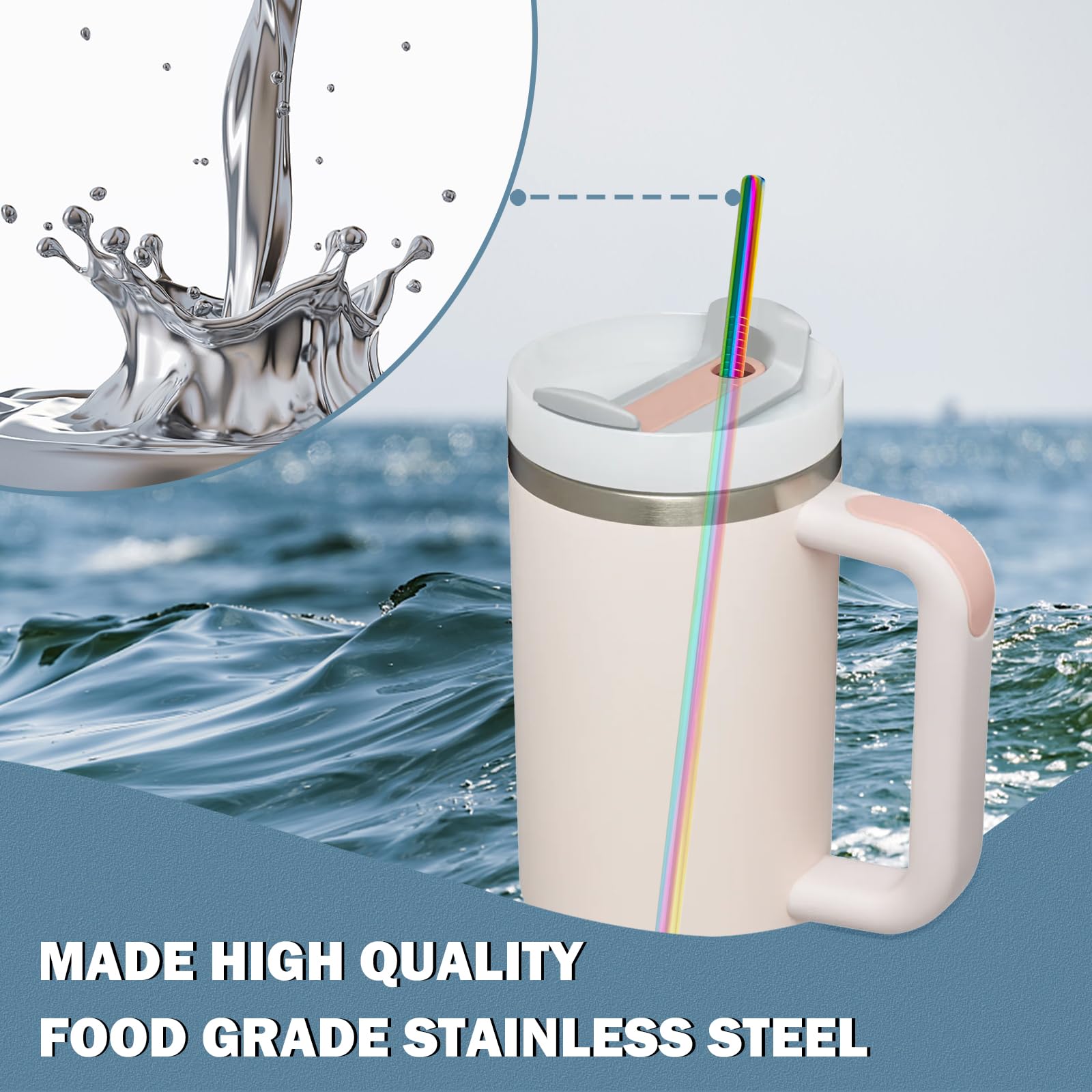 for Stanley Quencher 40oz Tumbler 6x Metal Stainless Steel Straws, 12inch Replacement Extra Long/Tall Straws for Stanley Cup 40oz Drinking Reusable Accessories (3x Straight & 3x Bent, Colorful)