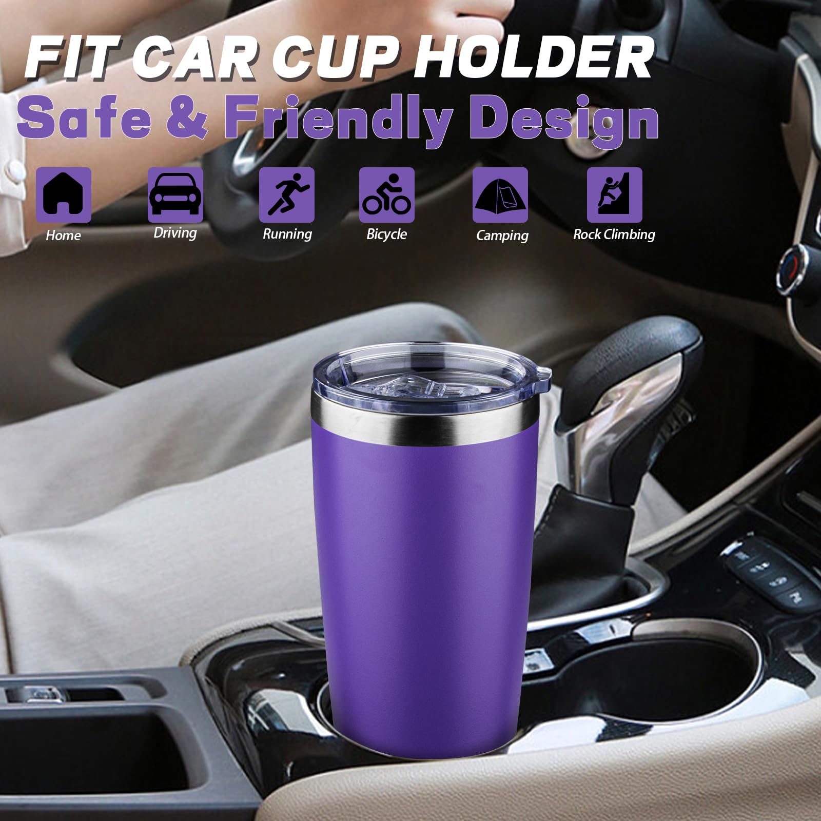 GUDEMAO 20 oz Tumbler with Lids and Straws, Stainless Steel Insulated Coffee Tumbler, Double Wall Vacuum Insulated Travel Mug Cup, Leakproof Thermal Coffee Cup for Hot and Cold Drinks (purple)