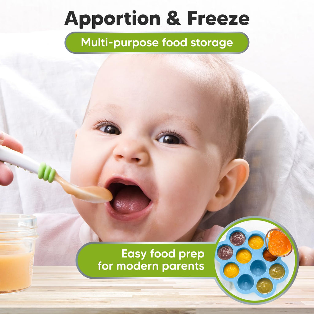 KeaBabies Silicone Food Freezer Trays with Lid, 2oz x 10 Pods (Misty Blue)