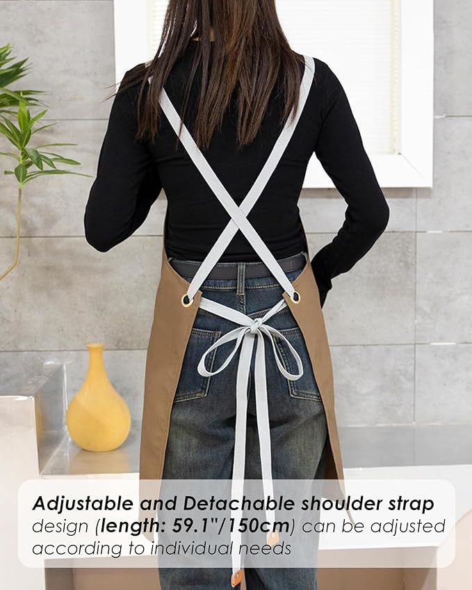 Lisianthus 2 Pack Adjustable Bib Aprons for Women with Pockets, Men's Kitchen Cooking Apron