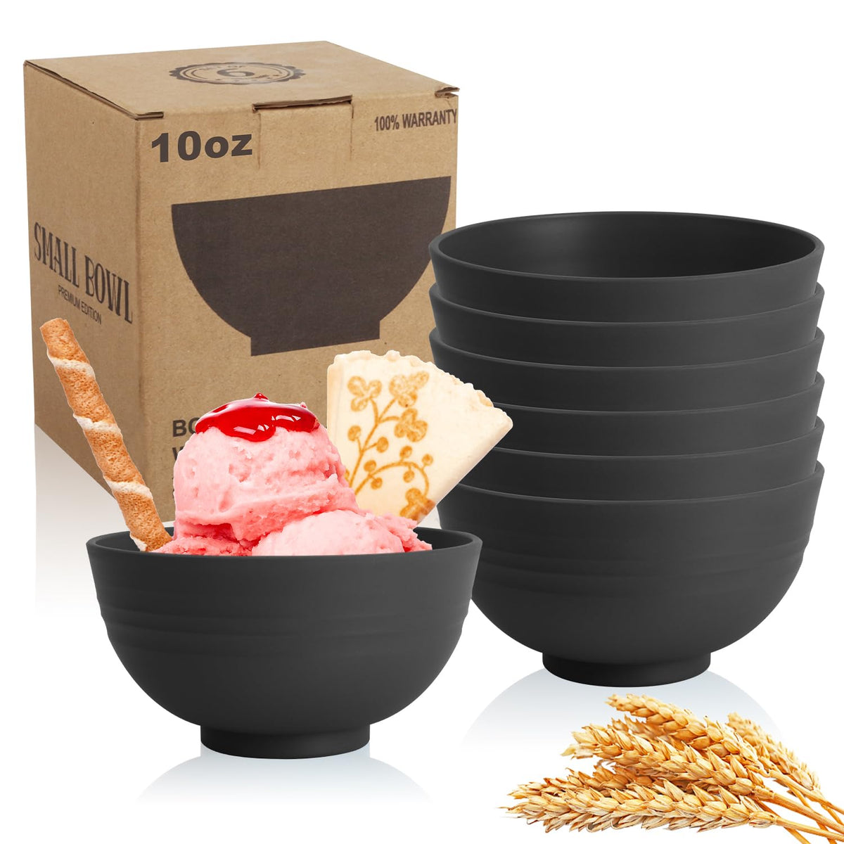 Wrova Mini Wheat Straw Bowls Set of 6, Unbreakable Snack Bowls for Kids