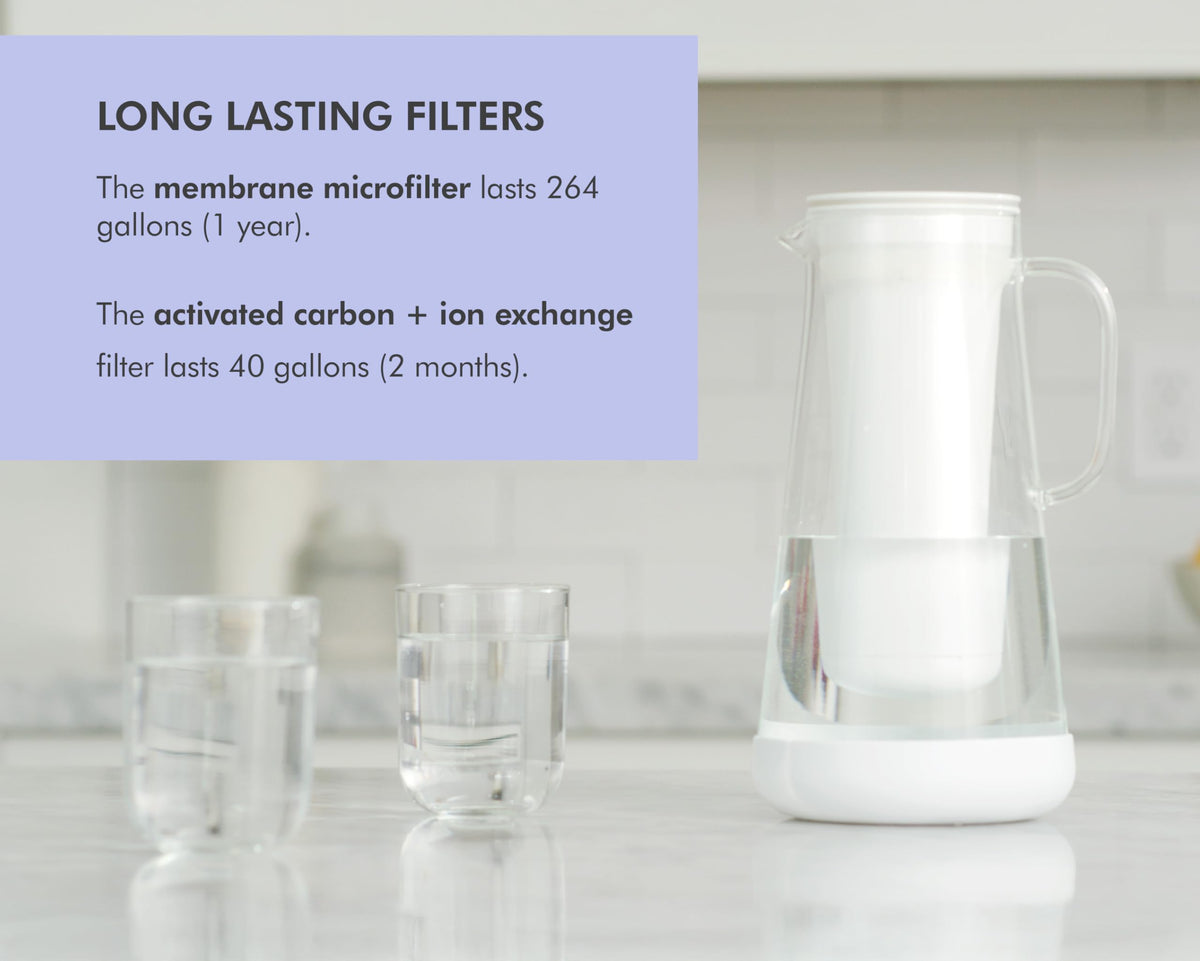 LifeStraw Home Glass Water Filter Pitcher, 7-Cup, White