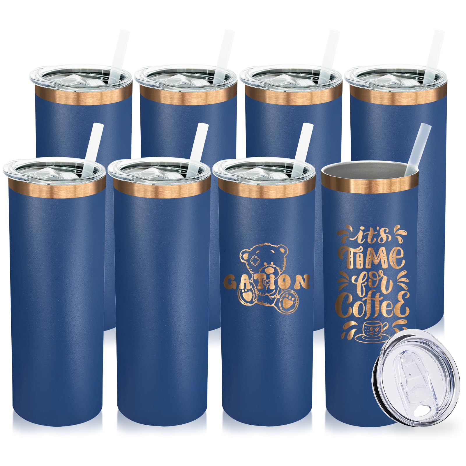 Metalya 20 oz Skinny Tumblers Bulk with Lids and Straws Navy,8 pack