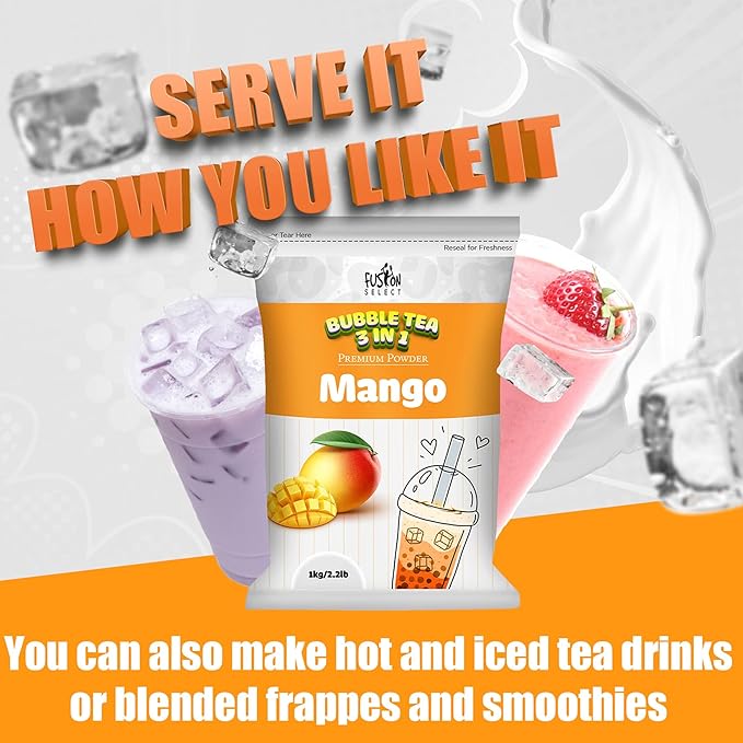 Fusion Select 2.2lb Tea Powder Mango Flavored-3-in-1 Drink Powder with Cream & Sugar - Instant Pre-Mixed Beverage for Hot or Cold Blends or Yummy Frappes (Mango)