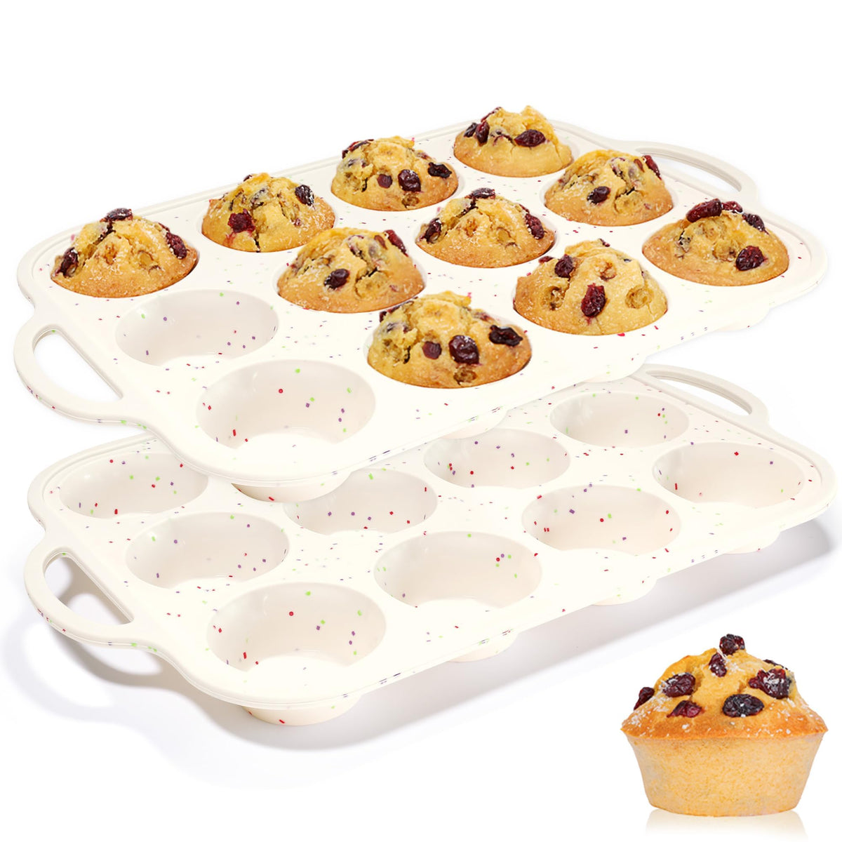 CAKETIME Silicone Muffin Pans for Baking, Metal Reinforced Frame Jumbo 6 Cups & Mini 24 Cups Cupcake Pan Nonstick Muffin Pan for Homemade Baking Easy to Handle