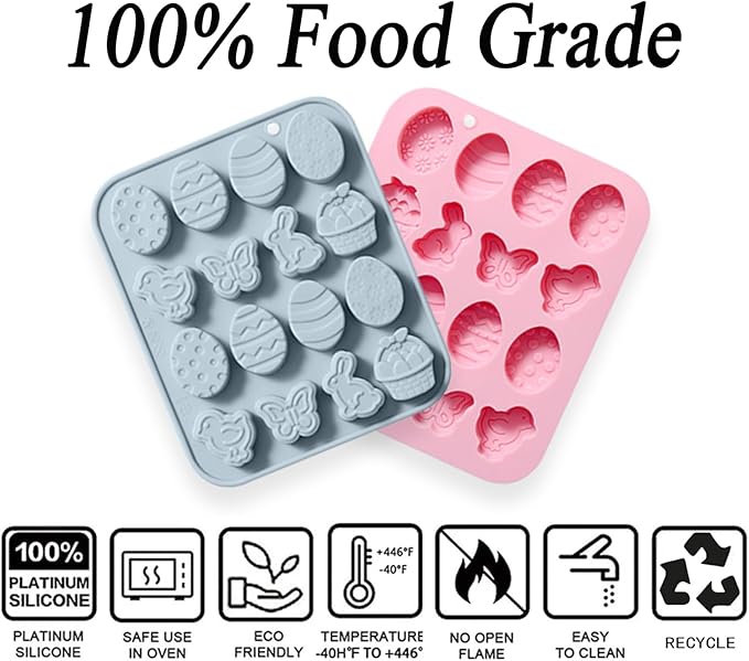 Easter Silicone Candy Molds, 16 Cavity Mini Bunny Egg Butterfly Chick Chocolate Molds Design, Baking Molds for Making Jellies, Soft Candy, Ice Cubes, Wax Melts, Soaps, Resin etc Cake Decor Set of 2
