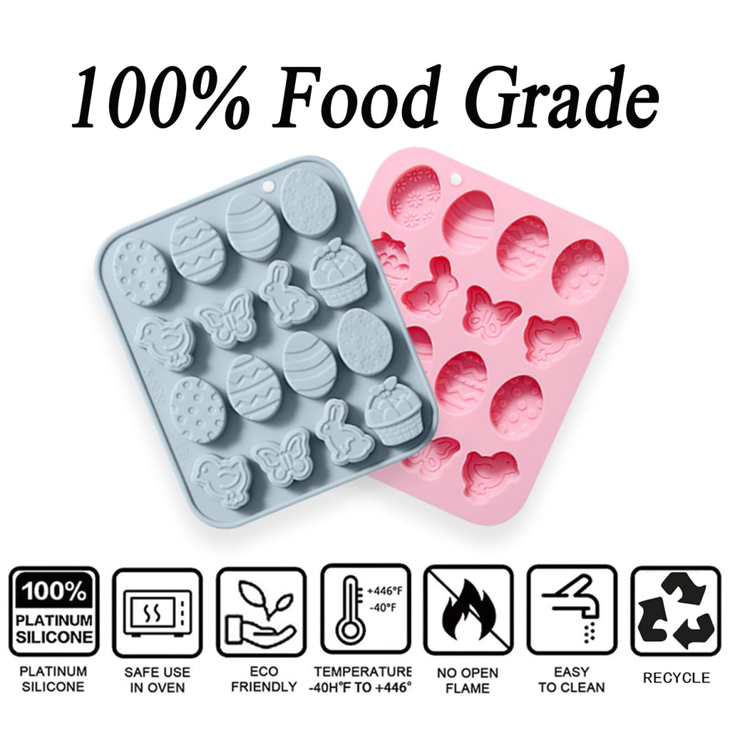 Easter Silicone Candy Molds, 16 Cavity Mini Bunny Egg Butterfly Chick Chocolate Molds Design, Baking Molds for Making Jellies, Soft Candy, Ice Cubes, Wax Melts, Soaps, Resin etc Cake Decor Set of 2
