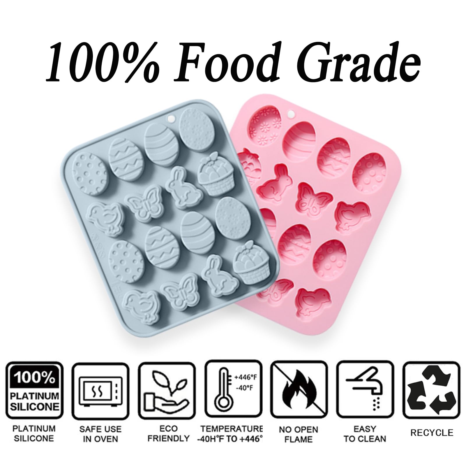 Easter Silicone Candy Molds, 16 Cavity Mini Bunny Egg Butterfly Chick Chocolate Molds Design, Baking Molds for Making Jellies, Soft Candy, Ice Cubes, Wax Melts, Soaps, Resin etc Cake Decor Set of 2