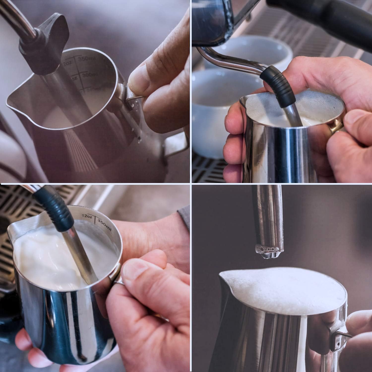 SIKEMAY Milk Frothing Pitcher Cup, 12oz/350ML Milk Frother Cup Stainless Steel Steaming Pitcher Milk Jug Coffee Latte Art Cappuccino Espresso Machine Accessories for Barista Steam Pitchers Tools