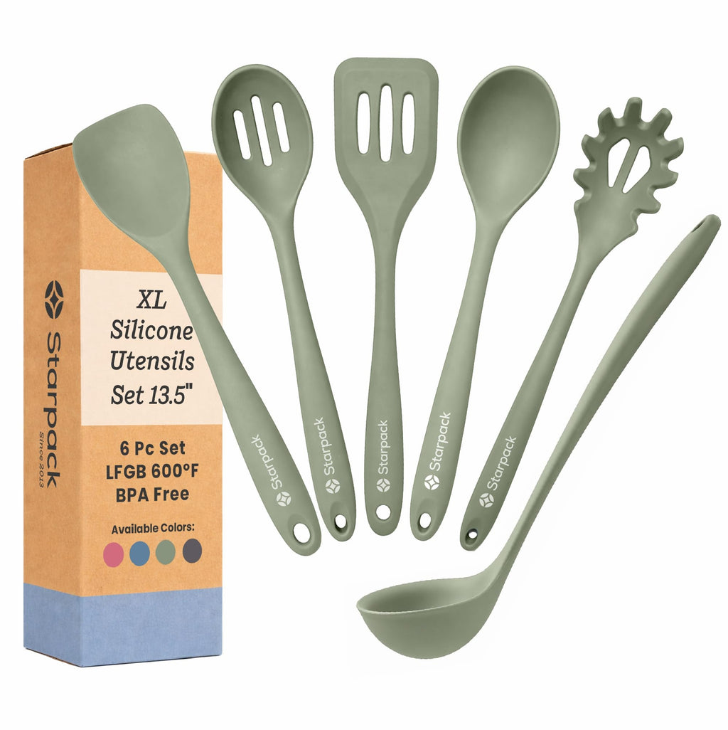 Starpack Like a Boss XL Silicone Cooking Utensils Set (6-Piece, 13.5") - LFGB Certified, 600°F Heat Resistant, BPA-Free - Heavy-Duty Steel Core, Dishwasher Safe - for Nonstick Cookware, Earthy Pink