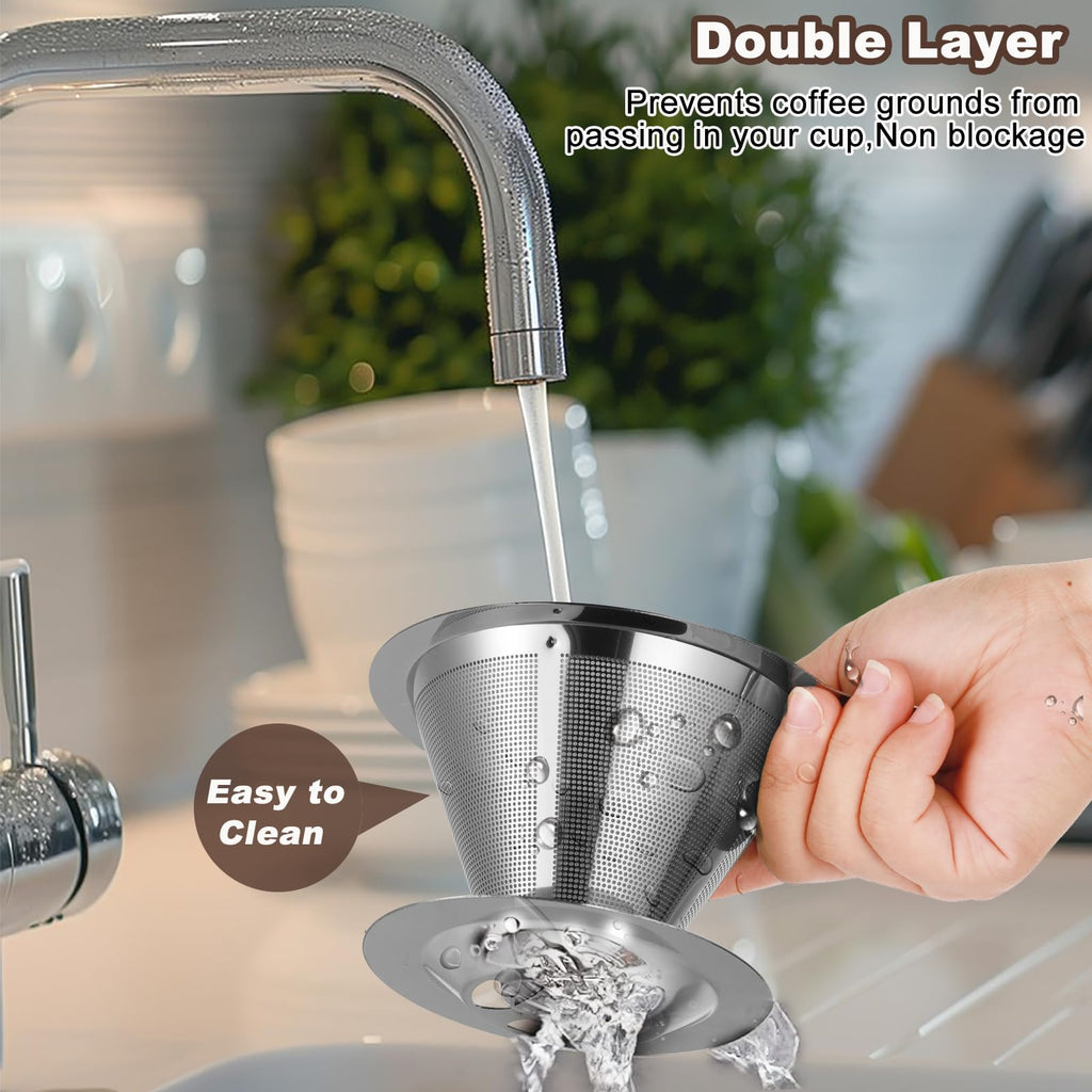 ANNMEXX Upgraded Pour Over Coffee Filter, Coffee Dripper, Paperless Mess Stainless Steel Coffee Filter, Maker One to Two Cup, Keeping Nature Coffee Flavour, Easy to Use and Clean (Large)