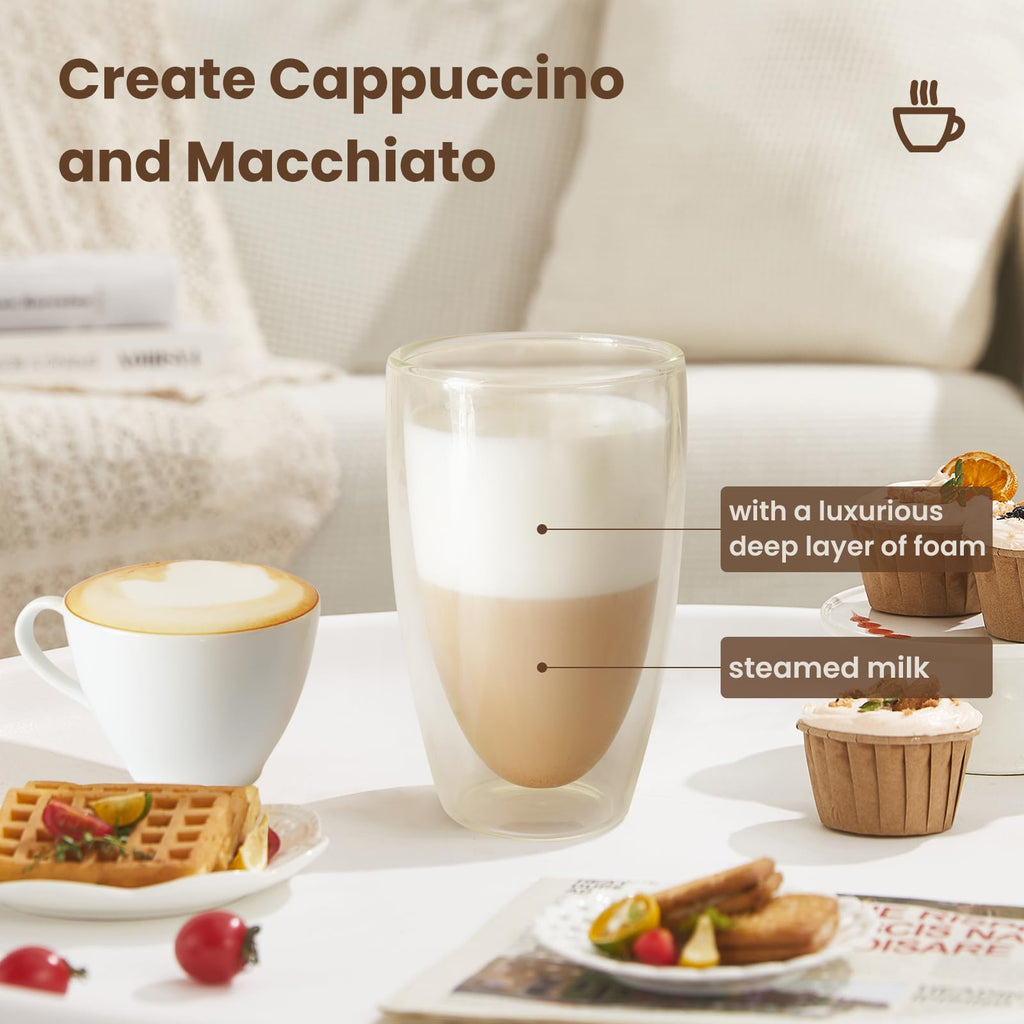 LVNASST Milk Frother Warmer 3in1 Electric Milk Steamer Stainless Steel Foam Maker, 12oz Hot Cold Frothing, Thick Foam for Macchiatos, Cappuccinos (Black)