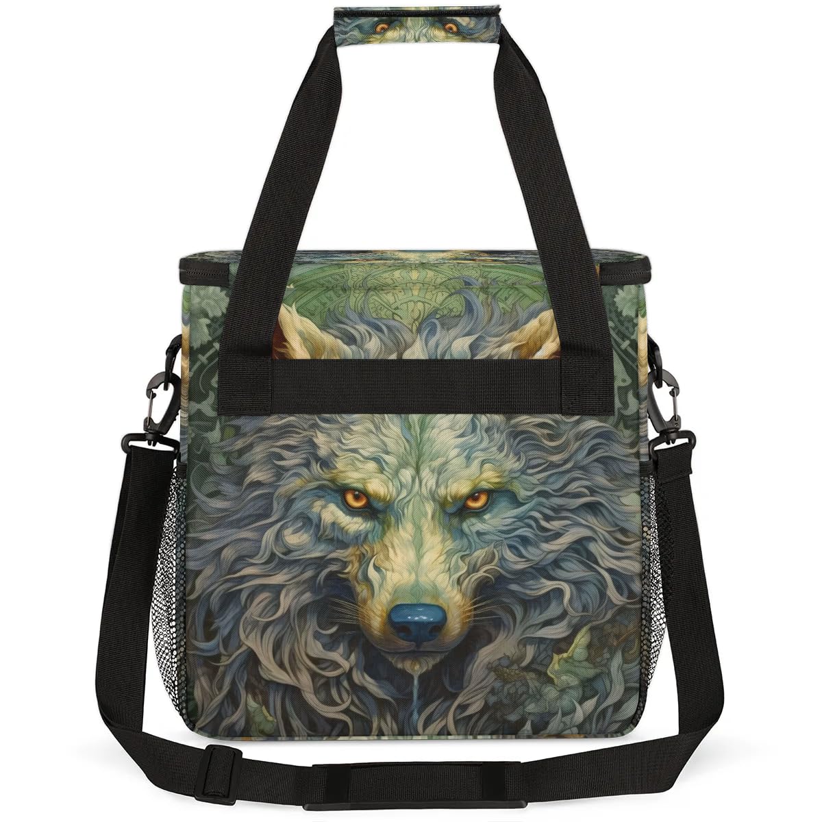 CFERSAN wolf animal vintage Coffee Maker Carring Bag Travel Carrying Storage Tote Bag Compatible with Keurig K-Mini or K-Mini Plus Portable Single Serve Coffee Brewer Case with Pockets for K-cup Pods