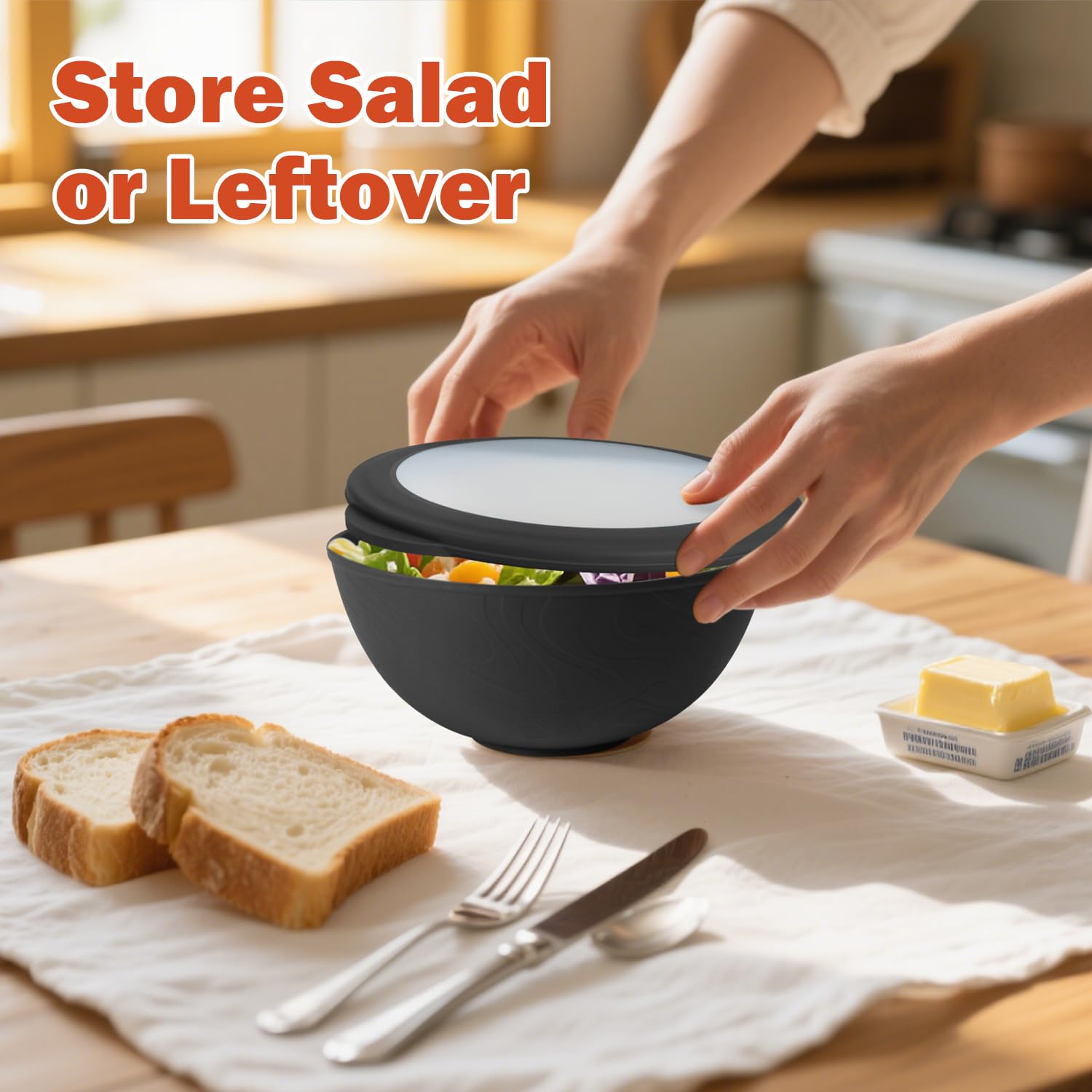 Wrova 40oz wheat straw bowls set of 4,unbreakable ramen bowl set with cover,alternative plastic bowls with cover for kitchen,party,camping and picnic. Black