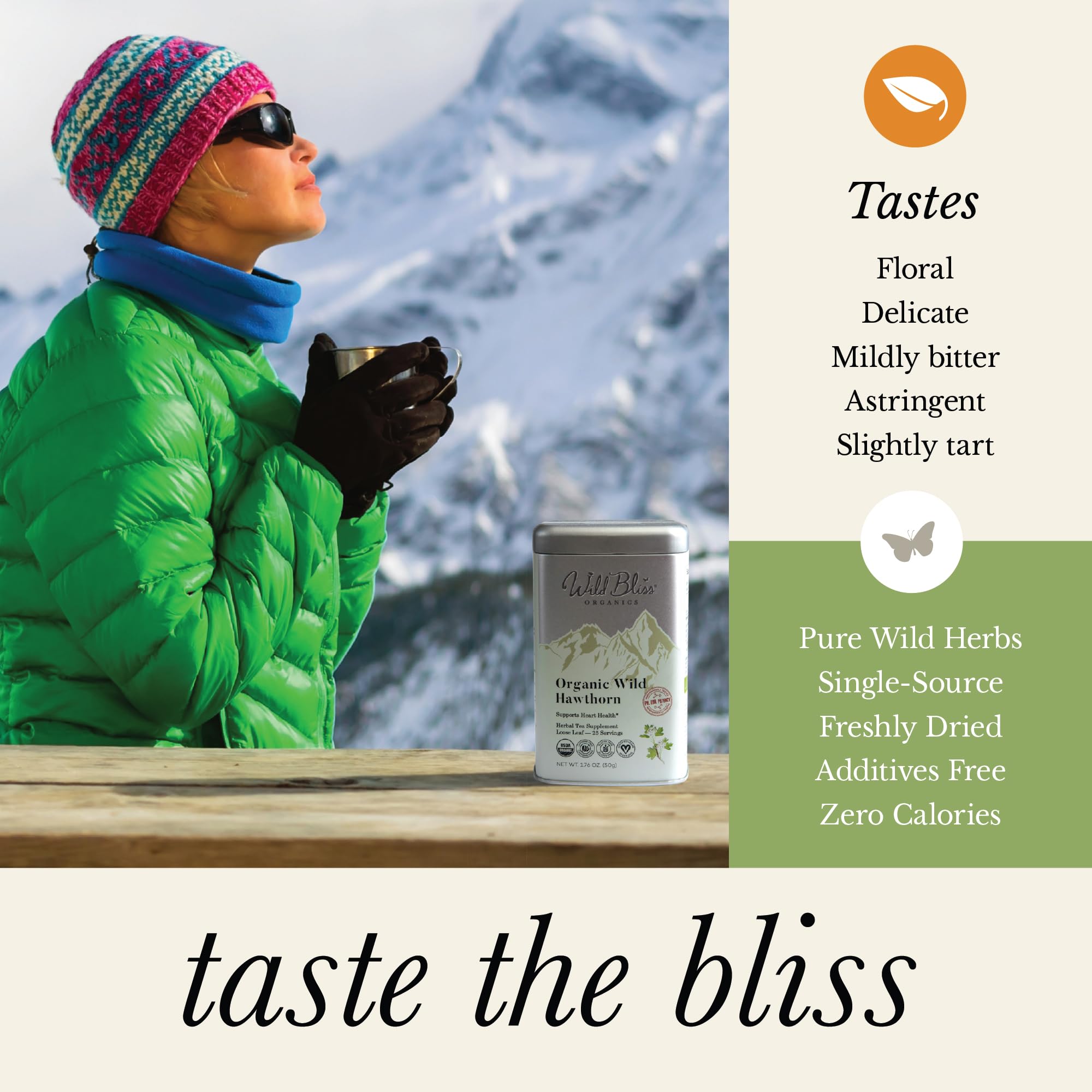 Wild Bliss Organic Hawthorn Loose Leaf and Flower Tea - Caffeine Free Heart Health Herbal Support - 1.76 Oz - 25 Servings