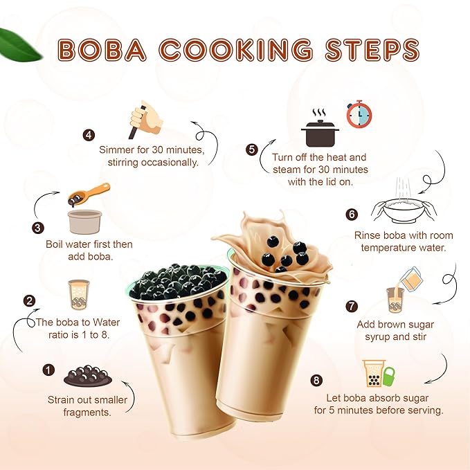 US Boba Co Unsweetened Tapioca Pearl, Easy to Cook, Tapioca Boba Balls for Tea Milk, Coffee & Dessert Topping, Fresh Made in USA, Brown Sugar Flavor, 1 Pound (Pack of 6)